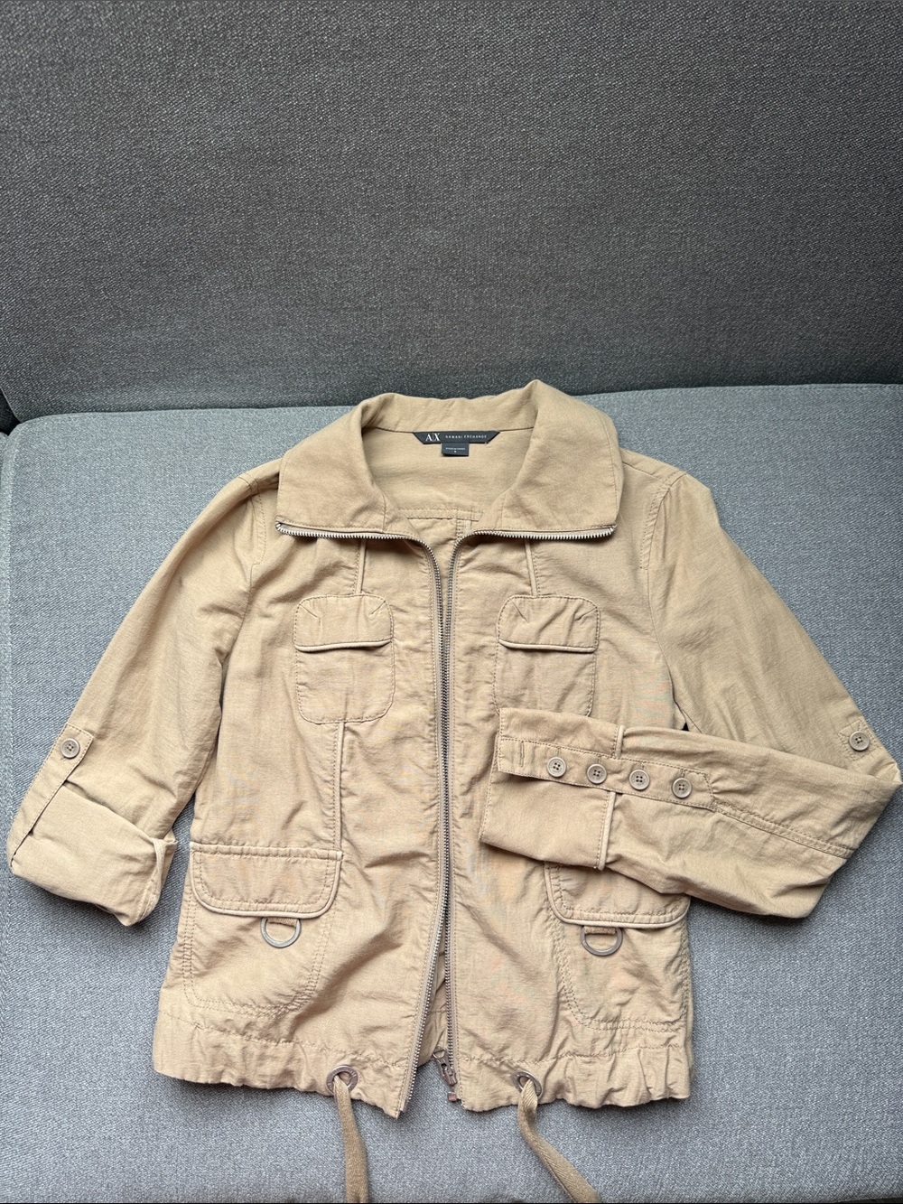 Armani Exchange Beige Utility Jacket with Drawcord